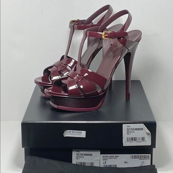 Saint Laurent Tribute 105mm Patent Leather Platform Sandals size 40.5 - Picture 10 of 12